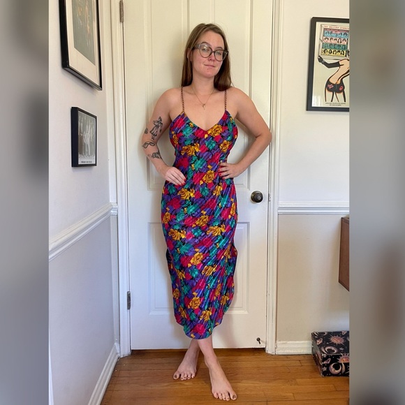 80s Vintage Floral Slip Sheer Nightgown - Picture 2 of 7